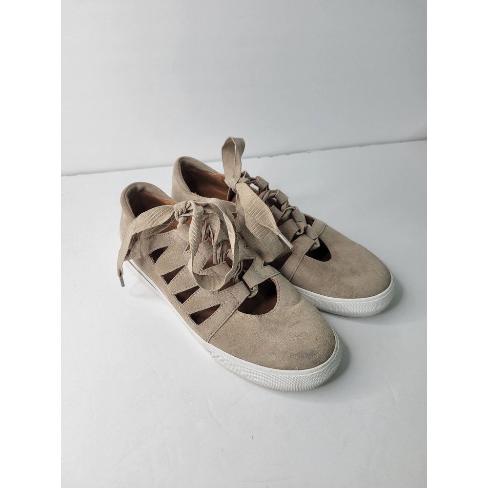 L'Amour Des Pieds LDP Suede Cutout Ribbon Lace Up Sneaker Taupe Beige Womens 8.5